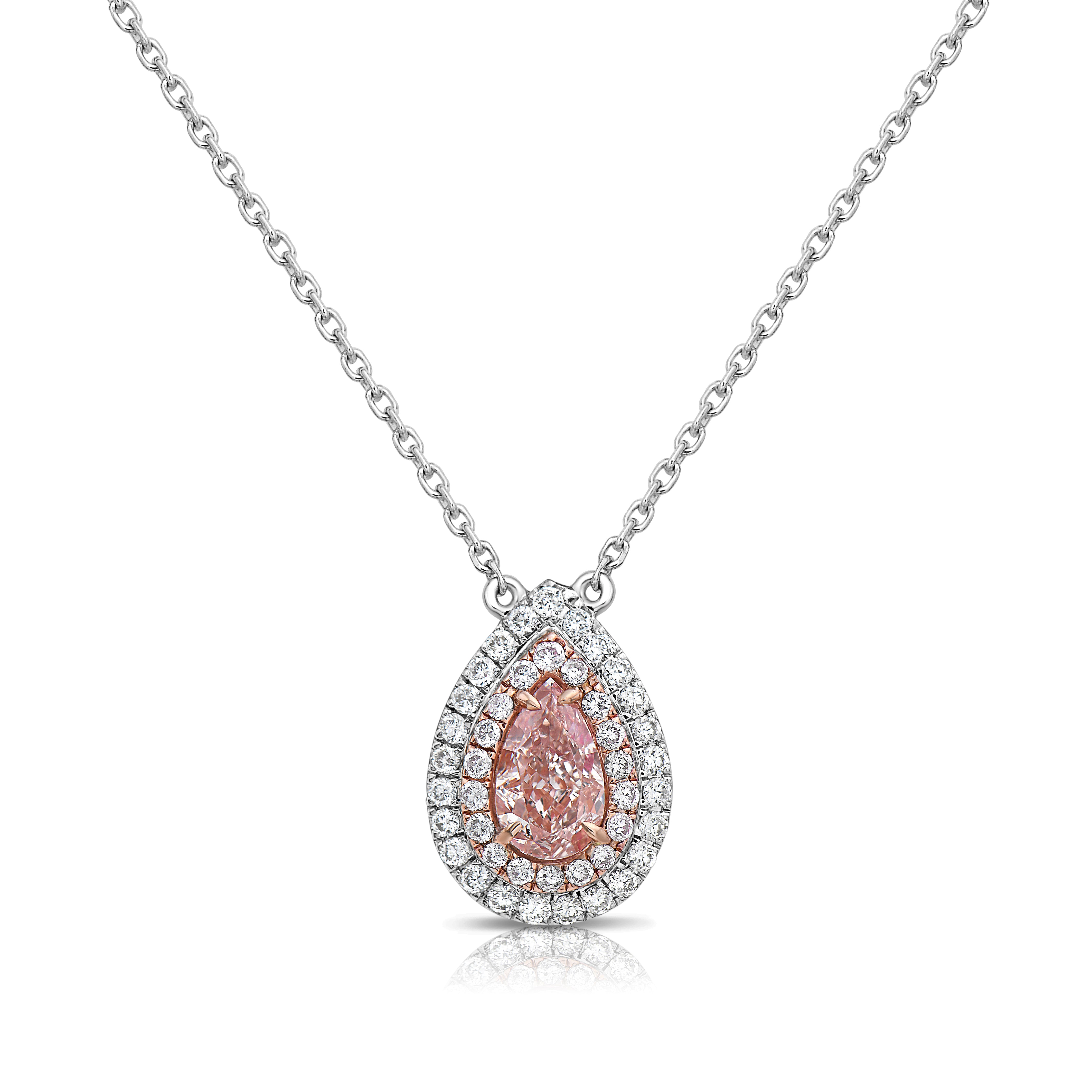1.02ct GIA Light Pink Pear Diamond Pendant – Rare Colors