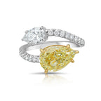 Yellow and White Pear Diamond Spiral Ring