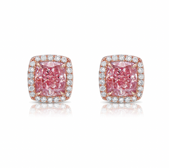 Ethereal pink diamond stud earrings featuring GIA-certified light pink diamonds.