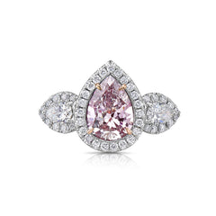 Ethereal 1.5 carat Light pink pear shape diamond ring.