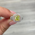 Royal natural green diamond ring. green cushion cut diamond.