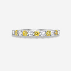 Round Yellow and White Diamond Band Ring