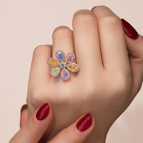 Multicolor Diamond Flower Ring