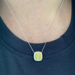 yellow diamond necklace. yellow diamond pendant. yellow cushion diamond