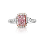 Pink Diamonds. Pink Diamond engagement rings. pink diamond ring. Light pink diamond rings. Long radiant pink diamond ring. Long Radiant. Rare colors pink diamonds. rare colors.