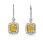 Fine 5ct Fancy Yellow VS2 GIA Certified Cushion Drop halo Earrings.