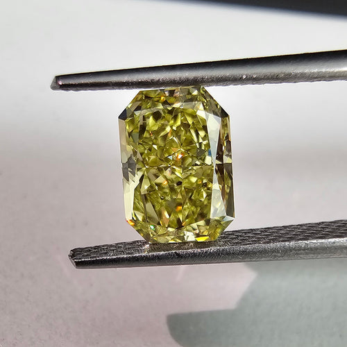 1.12 Carat Elongated Radiant Cut GIA Certified Diamond Fancy Intense Yellow VS2 Clarity