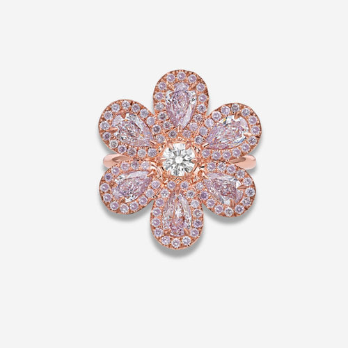 Pink Diamond Flower Statement Ring