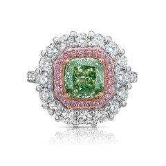 Green Cushion Diamond Halo Cocktail Ring