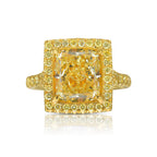 All yellow diamond halo square diamond engagement ring