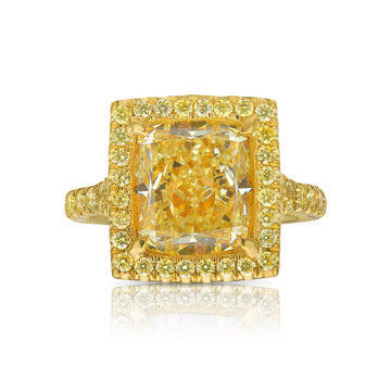 All yellow diamond halo square diamond engagement ring