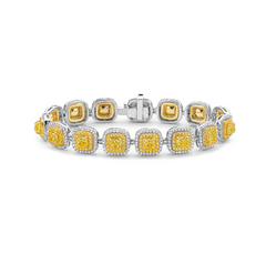 Unique yellow diamond bracelet, double halo yellow diamonds, yellow diamonds, natural yellow diamonds, canary yellow diamonds.