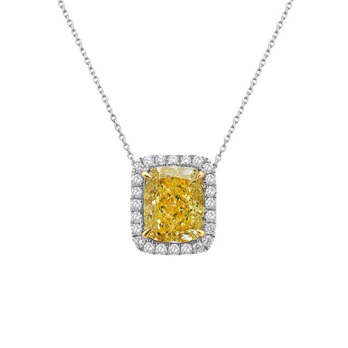 1.71ct Light Yellow Radiant in Diamond Halo Pendant Necklace