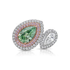 Green and White Pear Diamond Bypass Ring
