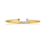 Unique bezel set bangle bracelet with yellow and white elongated diamonds.