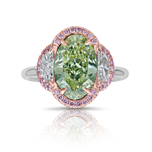 3 Carat Green Oval Diamond Ring