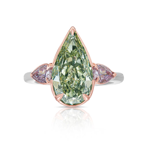 3ct Green Pear Diamond Engagement Ring