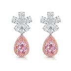 2 Carat Each Pink Pear Diamond Flower Drop Earrings