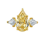 4 Carat Step Cut Pear Shape Champagne Diamond Three Stone Ring