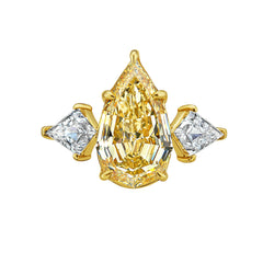 4 Carat Step Cut Pear Shape Champagne Diamond Three Stone Ring