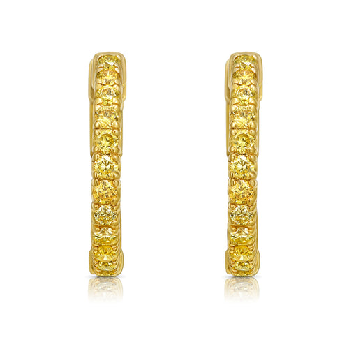 1 Carat Round Yellow Diamond Mini Hoop Earrings