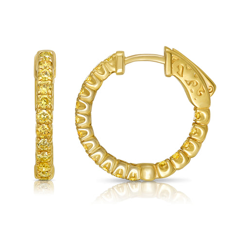 1 Carat Yellow Round Diamond Mini Hoop Earrings