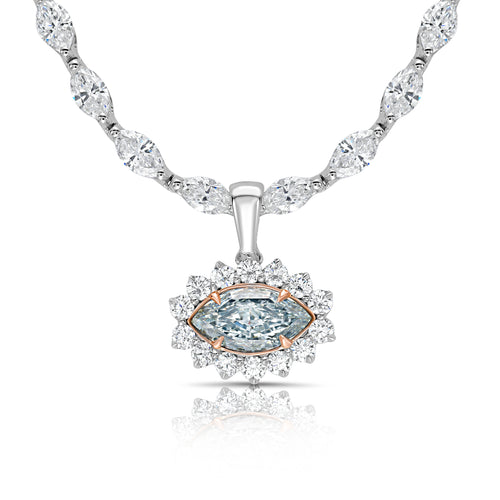 Diamond necklace with a central pendant on a white background