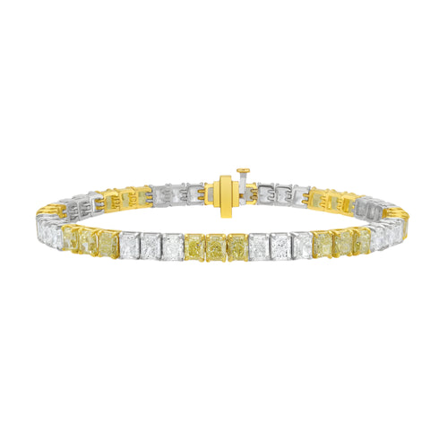 3:3 Yellow and White Diamond Elongated Radiant Cut Diamond Tennis Bracelet