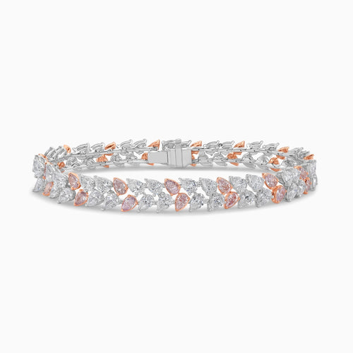 10.5ct Fancy Pink & White Pear Shape Diamond Double Row Bracelet