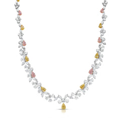 Pink, Yellow, and White Diamond Necklace