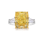 5.52ct Fancy Yellow Elongated Radiant Diamond Three Stone Ring