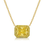 4ct Radiant in All Yellow Diamond Halo East West Pendant Necklace