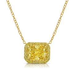 4ct Radiant in All Yellow Diamond Halo East West Pendant Necklace