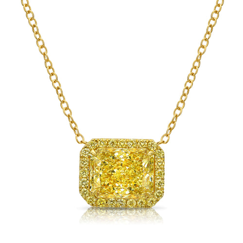 4ct Radiant in All Yellow Diamond Halo East West Pendant Necklace