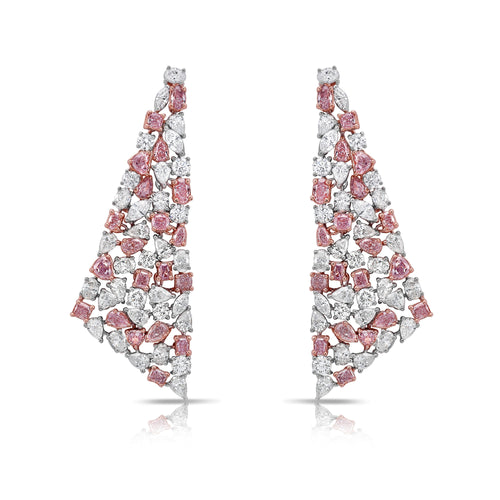 Mixed Shape Pink and White Diamond Chandelier Earrings