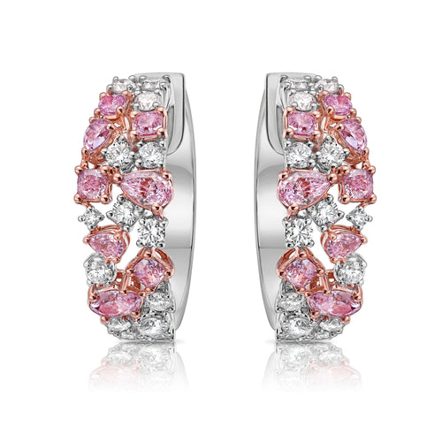 Mixed Shape Pink and White Diamond Hoop Earrings