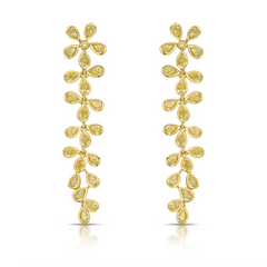 Yellow Diamond Drop Earrings. Flower diamond drop earrings. unique diamond drop earrings.