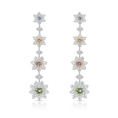 Unique multicolor flower shaped natural diamond earrings.