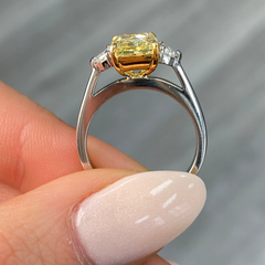 3 Carat Fancy Yellow Elongated Radiant Diamond Engagement Ring