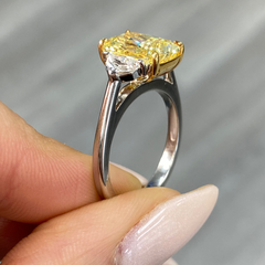 3 Carat Fancy Yellow Elongated Radiant Diamond Engagement Ring