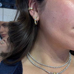 Yellow and White Pear Diamond Mini Hoop Earrings