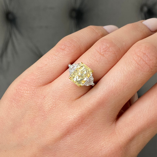 3.23 Carat Fancy Light Yellow Elongated Radiant Diamond Engagement Ring