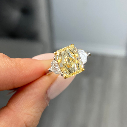3.23 Carat Fancy Light Yellow Elongated Radiant Diamond Engagement Ring