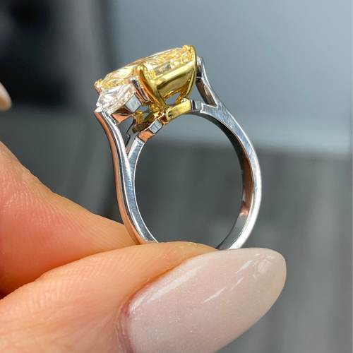 3.23 Carat Fancy Light Yellow Elongated Radiant Diamond Engagement Ring