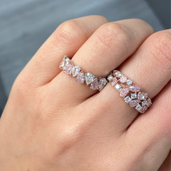 Alternating Pink and White Pear Diamond Half Eternity Band