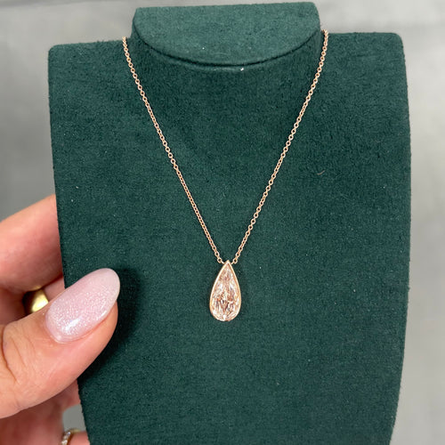 Pink Elongated Pear Shape Diamond in Rose Gold Bezel Pendant