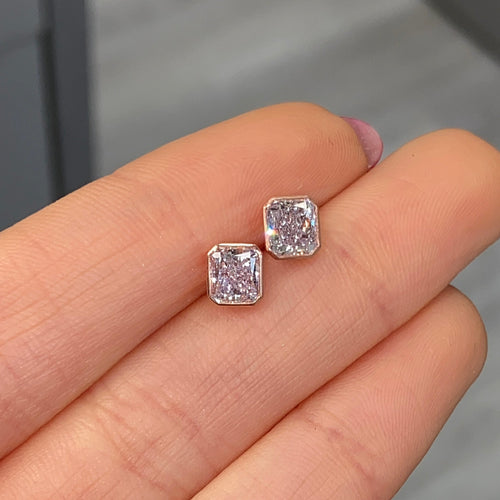 Bezel Set Pink Radiant Diamond Stud Earrings