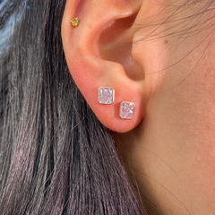 Bezel Set Pink Radiant Diamond Stud Earrings