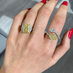 5 Carat Fancy Yellow Elongated Radiant Cut Engagement Ring