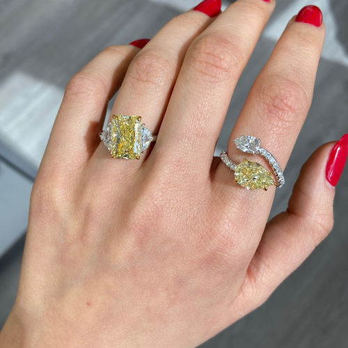 5 Carat Fancy Yellow Elongated Radiant Cut Engagement Ring